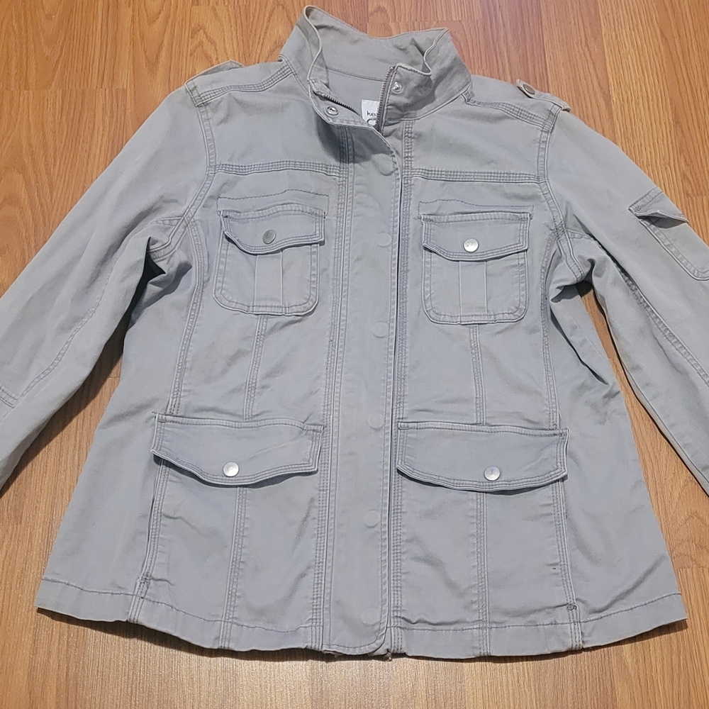Kensie Jeans Light Gray Denim Utility Jacket Size Large